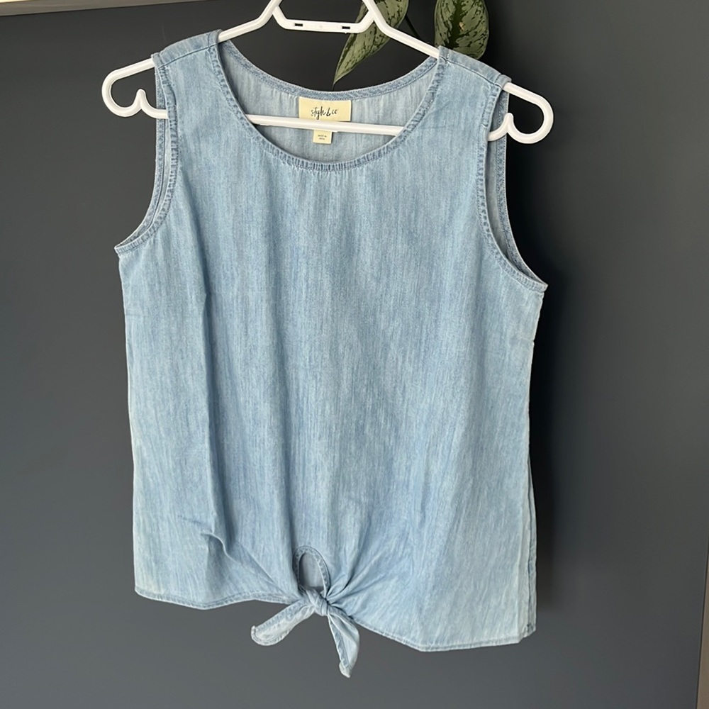 Chambray Sleeveless Tie-Front Tank Top